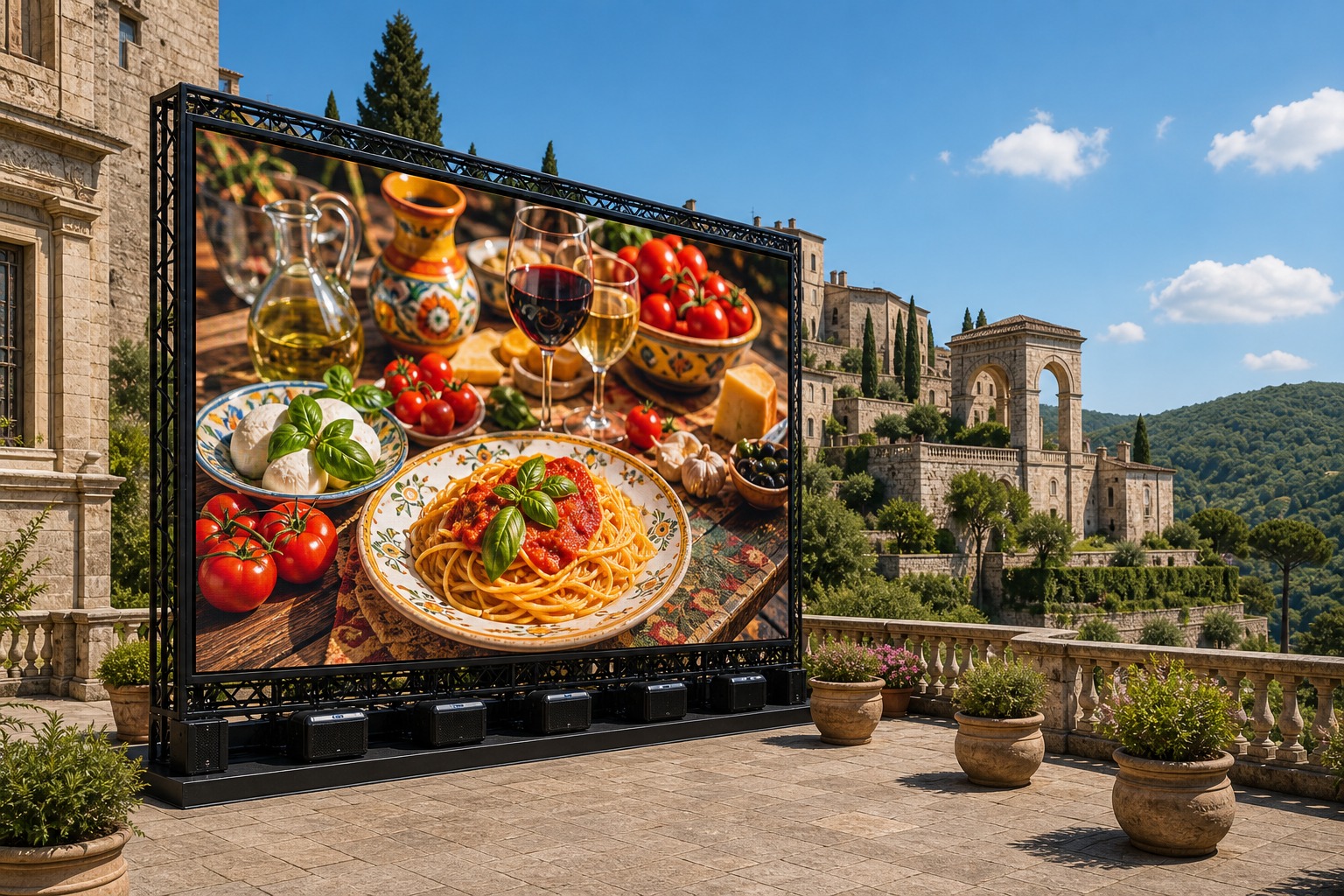 LED wall pubblicitario in un contesto ispirato a Tivoli.